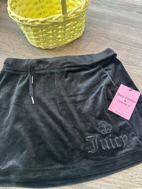Juicy Couture Black Velour Mini Skirt with Drawstring